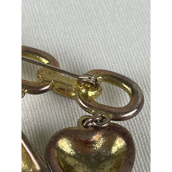 Vintage 80s Large Gold Tone Geometric Heart Square Circle Brooch Pin Statement - Picture 7 of 8
